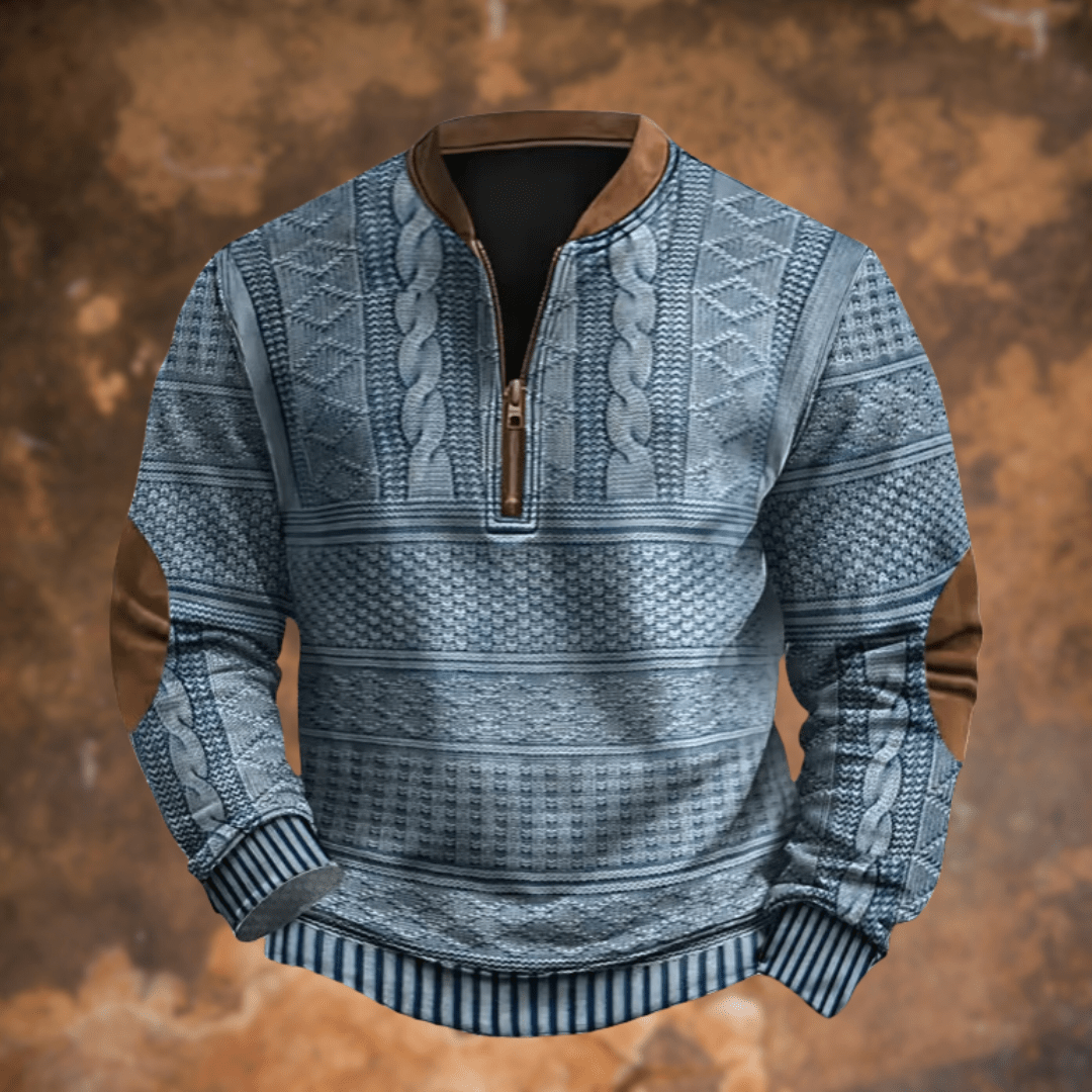 Men's half zip sweater made from knit fabric, featuring a comfortable fit and versatile layering style, perfect for casual and outdoor wear. 0